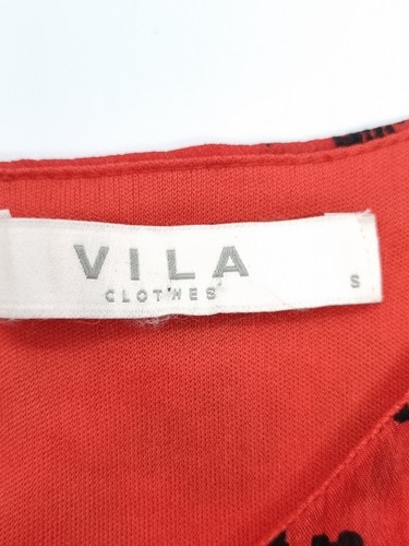 Womens Mini Dress Size S Red VILA Print Long Sleeve Evening Party Short Ladies - Picture 3 of 5