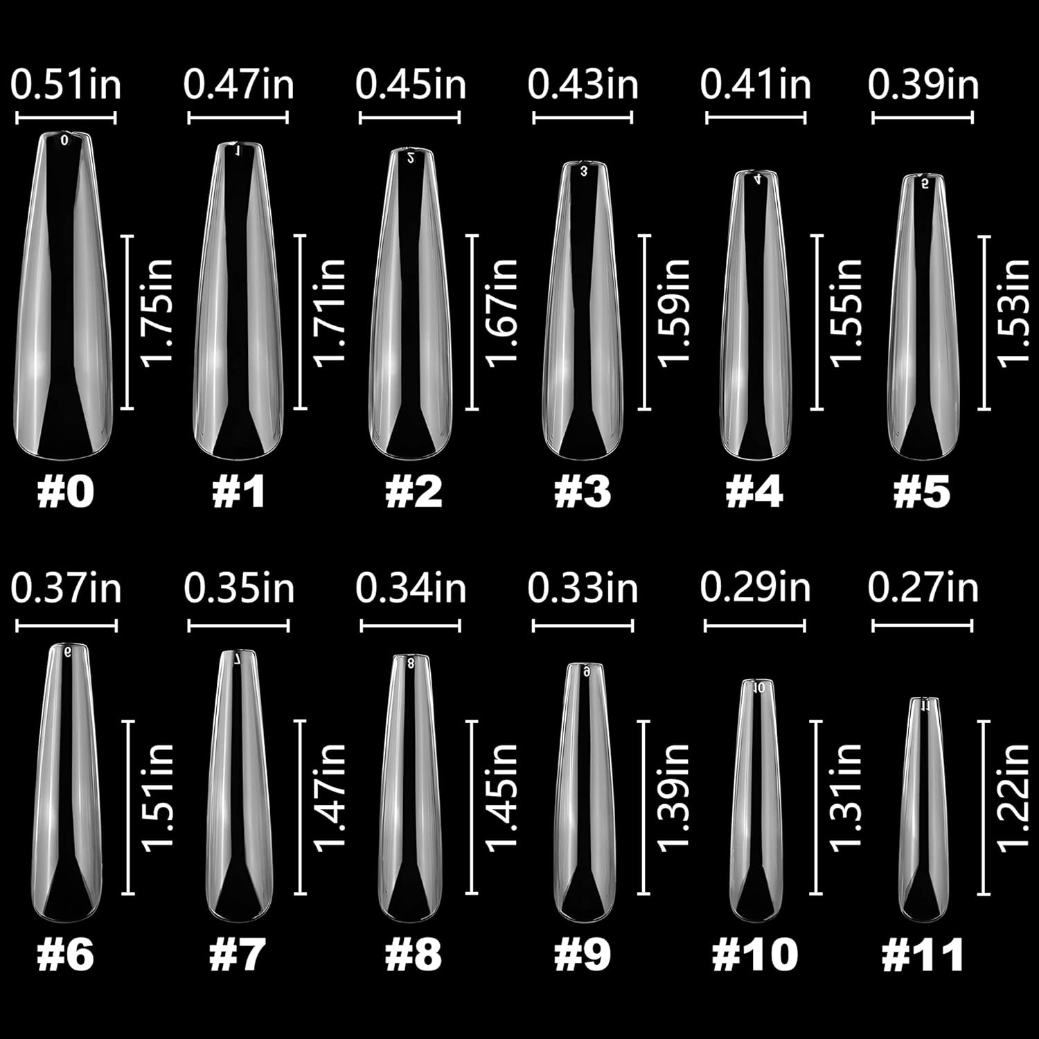 Addfavor 240Pcs Long Coffin Nail Tips XXL Gel X Nail Tips Coffin Clear