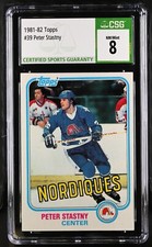 Peter Stastny 1981-82 Topps NHL Hockey Rookie Card RC graded CSG 8 NmMt slabbed. rookie card picture