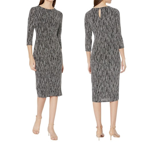 Nine West Glitter Metallic Stretch Knit Dress Midi Event Cocktail Black Size 14 - Picture 2 of 13