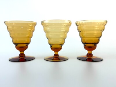 UTILITY GLASS WORKS Cambodia Ware (3) Cordials Amber 1920 Flawless Condition