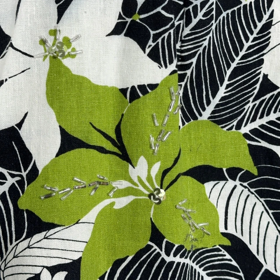 Falda Jaclyn Smith Lino Bld Talla 16 Floral Cuentas Lentejuelas Trabajo Viaje Informal Foto 4 de 4