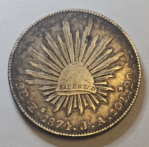 MEXICO ZACATECAS MINT 1874-Zs- 8 REALES COIN