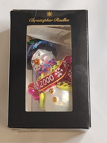 Christopher Radko Glass Ornament Frostys Banner Year 2000 New Tags Box Snowman - Picture 13 of 15