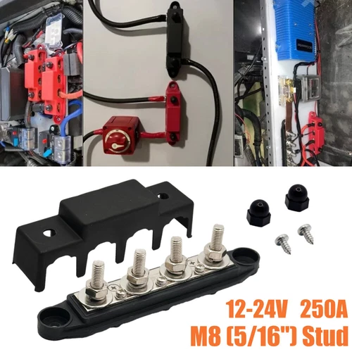 250A 12V-24V Sammelschiene Stromverteilerblock 4 Bolzen Abzweigblock KFZ - Bild 14 von 24