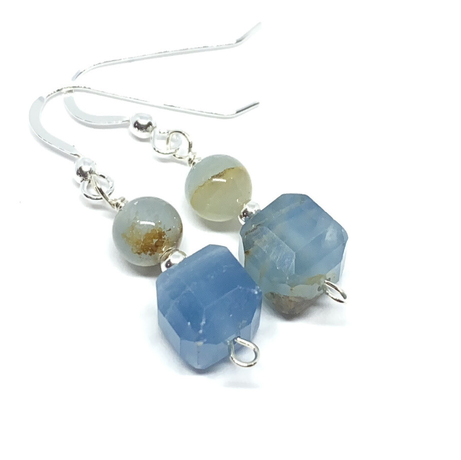 Blue Argentinian Onyx (Lemurian Aquatine Calcite) .925 Sterling  Earrings RARE