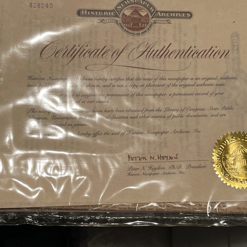 The Sun Newspaper April 17, 1937 certificate of authentication Baltimore, MD - Picture 3 of 4