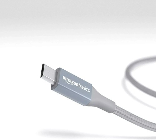 Amazon Double Braided Nylon USB Type-C to Micro-B 2.0 Male Cable Grey 3ft/0.9m - Picture 3 of 4