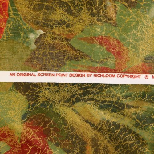 Richloom Serigrafia Tessuto Foglia Design Metallizzato Venatura Oro 11 yd pz. Vintage 1995 - Foto 7 di 10