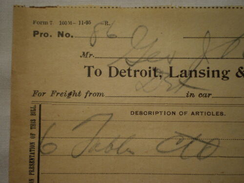 ANTIKE 1896 DETROIT LANSING & NORTHERN RAILROAD COMPANY GÜTERRECHNUNG - Bild 7 von 7