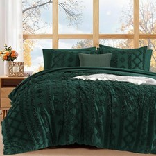 Queen Comforter Set with Sheets 7 Piece Emerald Green Tufted Bedding Bed in Bag