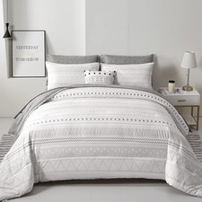 Boho Comforter Set King Size,7 Pieces Grey White Geometric Bohemian Bed in a Bag