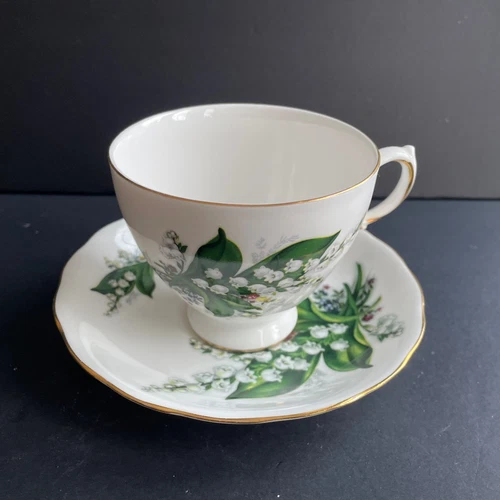 Queen Anne Lily of the Valley Forget me not  Bone China Tea Cup Saucer Vintage