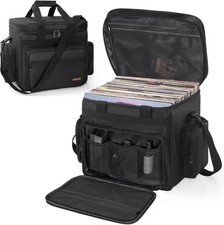 AKOZLIN Vinyl Record Travel Carrying Bag with Divider Large, Black-Black