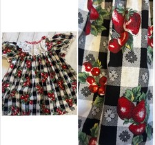 VTG Polly Flinders Red Black Plaid Berry Print Holiday Dress Eyelet Collar 2T