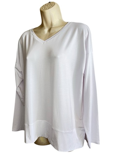 Eileen Fisher S White Oversized Long Sleeve Shirt V Neck Viscose Slit Sides NEW - Picture 3 of 14