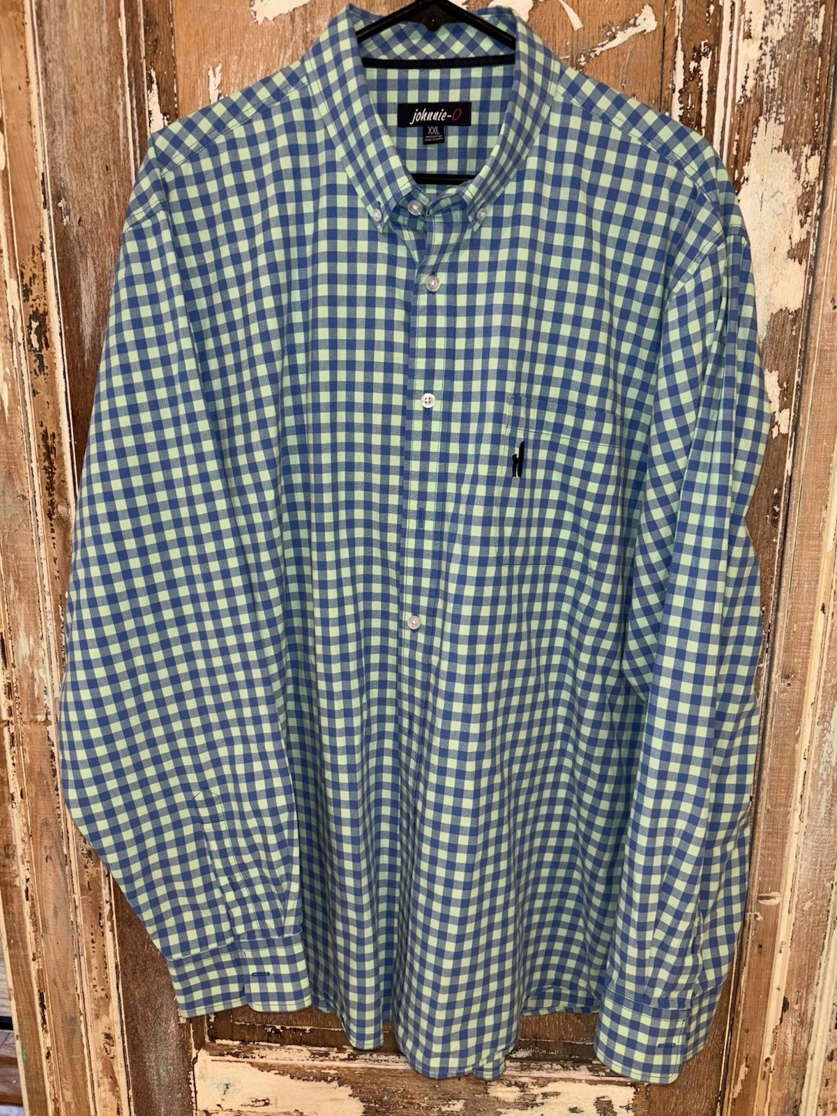 Johnnie-O Blue Green Checkered Long Sleeve Casual Shirt Surfer Beach Size XXL