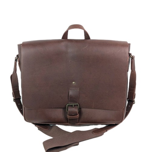 LL Bean Leather Messenger Bag Laptop Bag Shoulder Strap Drop Handle 12"x15"x3.5"