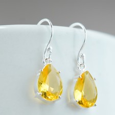 Yellow Citrine Gemstone 925 Sterling Silver Jewelry Handcrafted Earrings 1"