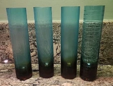 VTG Blue/Amber Frosted Tom Collins Glasses Set Of 4