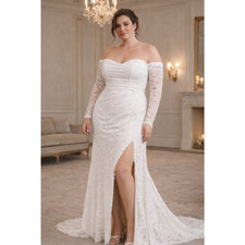 Jenny Yoo Dove Lace Wedding Dress Anthropologie Plus Size 16 Detachable Sleeves
