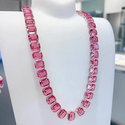 Swarovski Elements Millenia Necklace - Pink Octagonal Cut Crystal Pendant