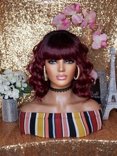 New Short Wavy Bob Style Full Cap Wig Burgundy Red Hair Womens Fashion Wigs