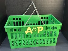 A P Grocery Store Shopping Cart Basket Green Plastic Authentic Original Vintage