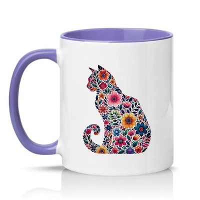 Blumen Katze Unisex 11 Unzen Keramiktasse Katzenliebhaber Tee Kaffeetasse Geschenk für Sie & Ihn