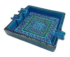 FLAVIA Bitossi Rimini Blue Square Ashtray Italian Ceramic Aldo Londi Used