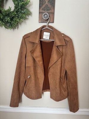 Bagatelle Collection Womens Size M Faux Suede Jacket Open Front Zip Pockets
