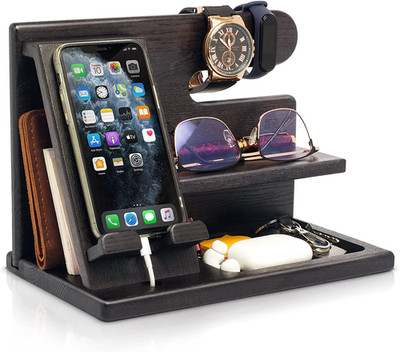 Wood Phone Docking Station for Men - Desktop or Nightstand Organizer - Dad Gifts