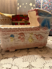 Vintage Napco Ceramic Bassinet Planter 72162 Pastel Japanese Nursery Decor