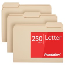 File Folders, 250-Pack, Letter Size, Manila, 1/3-Cut Tabs, Premium Paper Fold...