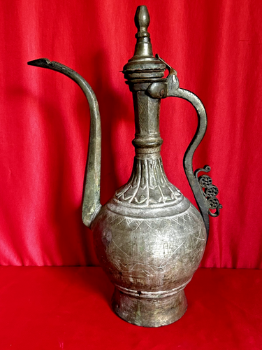 Antique Islamic Tinned Copper Ewer 19" Tall - Picture 2 of 4