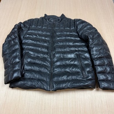 Leather Puffer Jacket Quilted Coat Jorg Weber Casual Medium vtg y2k Men's