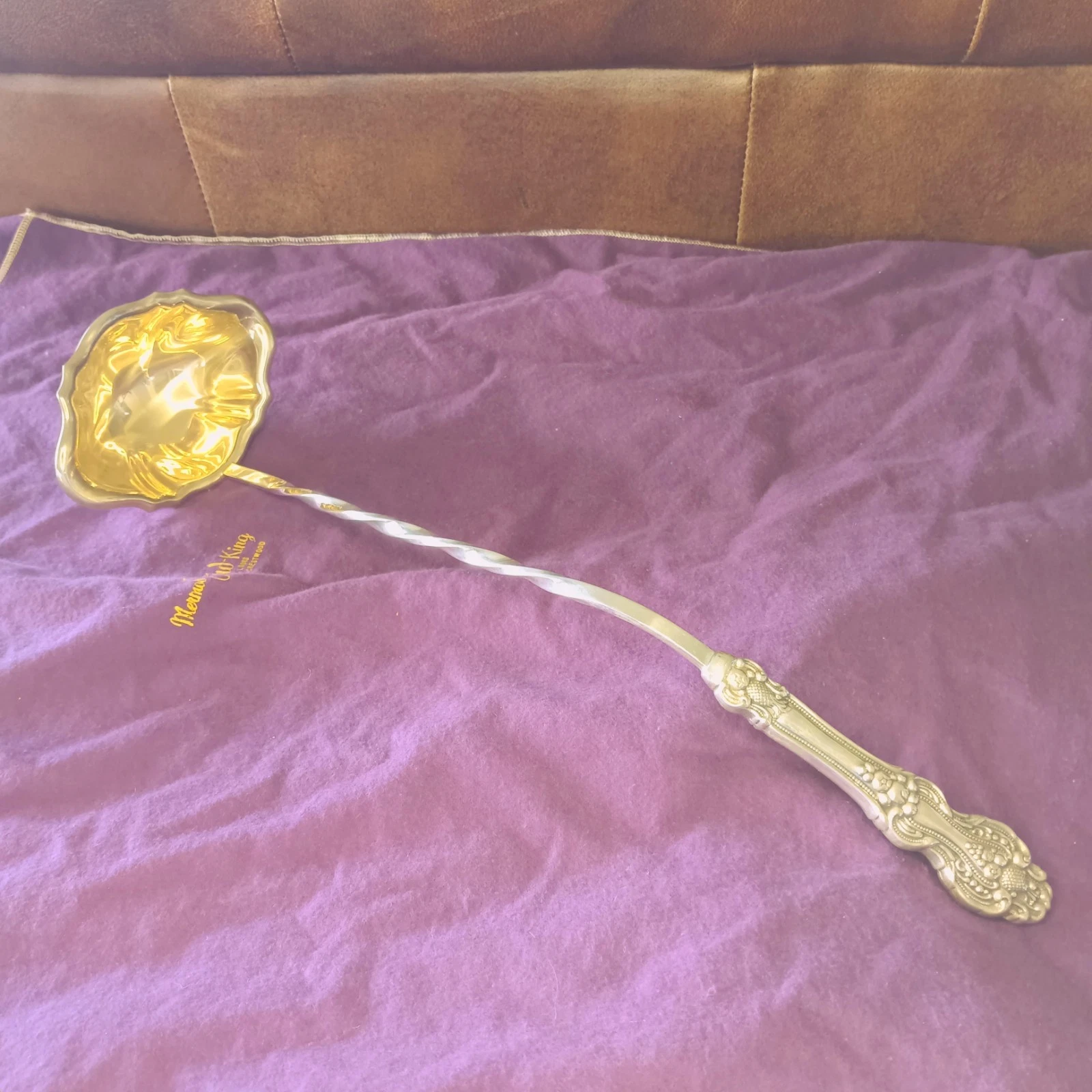 Rare Reed & Barton Gold and Silverplate Soup Punch Ladle 15 3/4" with Twist
