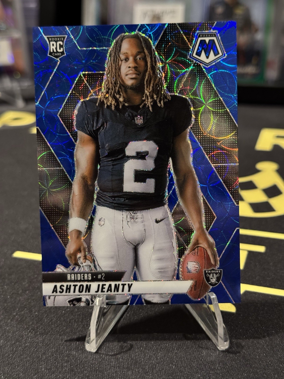 2025 Mosaic Football #287 Ashton Jeanty RC Image Variation Blue Scope Raiders
