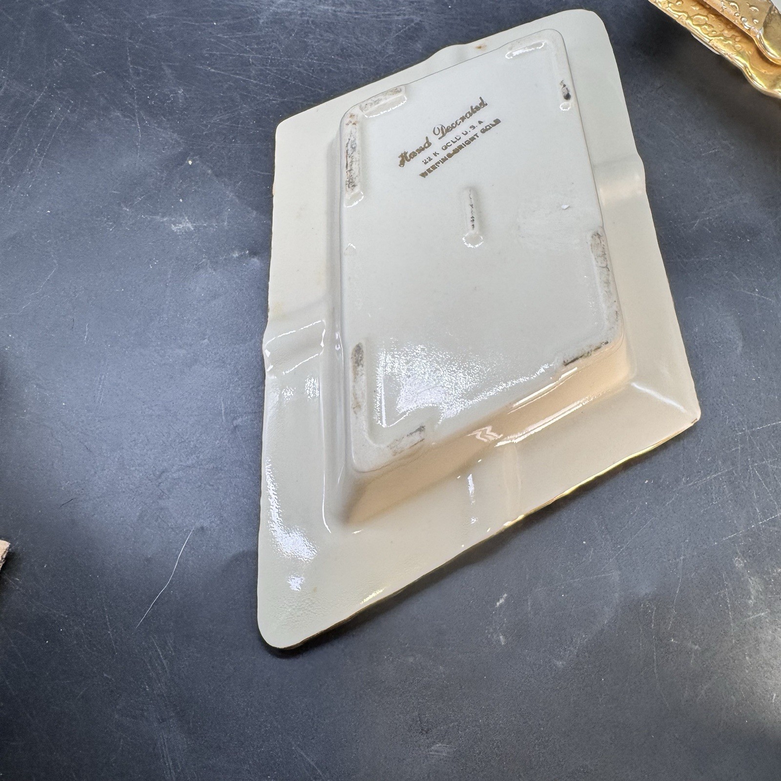 3 Weeping Bright Gold Nesting Ashtrays 22K Gold Parallelogram Shape Vintage MCM