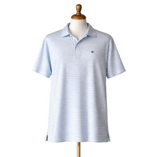 Vineyard Vines Sankaty Polo Shirt Mens L Blue Stripe Performance Golf Preppy