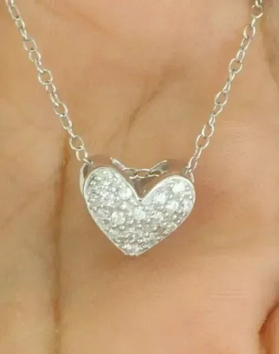 Colgante Corazón Belleza 1.00Ct Corte Redondo Diamante Creado en Laboratorio Chapado en Oro Blanco 14K - Imagen 5 de 5