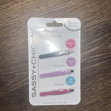 3pc Mini Tweezers In Grown Brow Thick Facial Hairs Pointed Slanted Tip Flat Edge