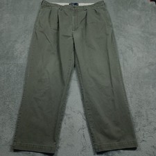 Vintage Polo Ralph Lauren Pants Mens 36x28 Green Cotton Chino Preppy Pleated