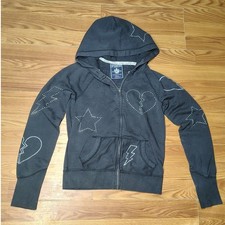 Victoria's Secret PINK Rhinestone Star Heart Full Zip Hoodie Black Small Y2K