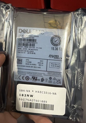 Dell EMC 15.36TB PCIe Gen4 NVMe 2.5 SFF SSD 0182NW 182NW MZ-WLR15T0 Samsung RI