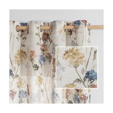 MYSKY HOME Floral Linen Curtains 84 inch Length 2 Panels Set Spring Flower Pa...