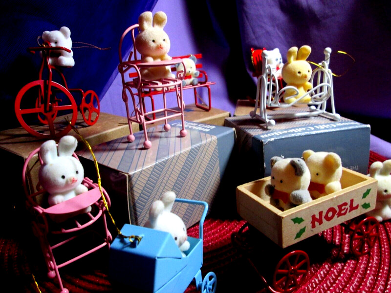 Lot of 8 Vintage Avon Gift Collection Baby Fuzzy Bunny & Bear Ornaments + One