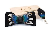 Black and Blue Pheasant Feather Bow Tie  Lapel Pin Set - Handcrafted Formal