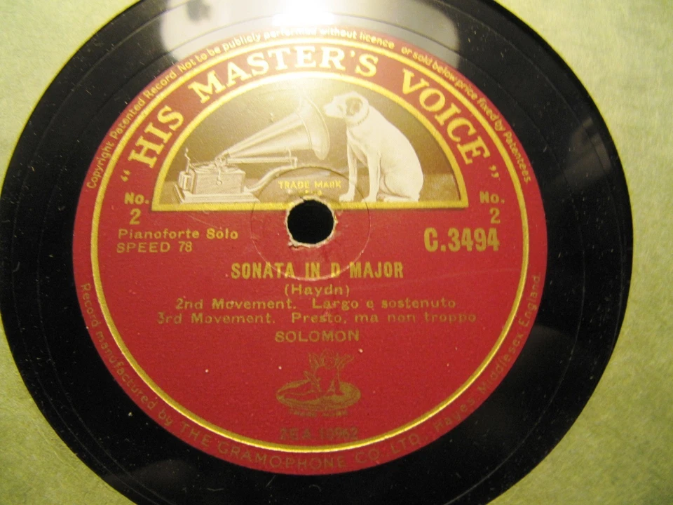 SOLOMON Cutner British Piano Haydn Sonata D Major HMV C 3494 78 Foto 3 de 3