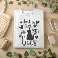 Just a Girl Who Loves Cats Cute Cat Lover Graphic Tee, Cat Mom Gift A150